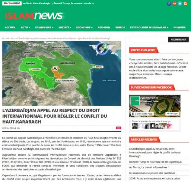 French website posts article about Nagorno Karabakh conflict 